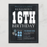 Rustic Chic Chalkboard Blue Balloon 16e anniversai