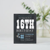 Carte Postale Rustic Chic Chalkboard Blue Balloon 16e anniversai (Debout devant)