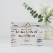 Carte Postale Rustic Country Birch Heart douche nuptiale initial (Debout devant)