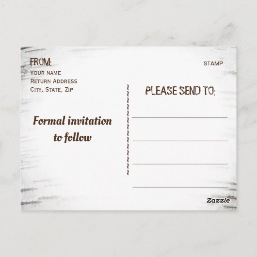 Carte Postale Rustic Country Birch Heart initiales Enregistrer l (Dos)