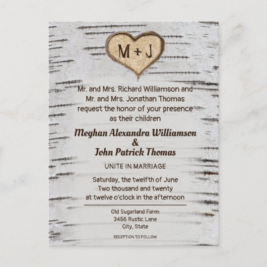 Carte Postale Rustic Country Birch Tree Faire-part de mariage ca (Devant)