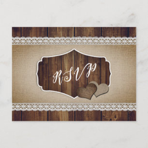 Carte Postale Rustic Country Bois Burlap Dentelle mariage RSVP