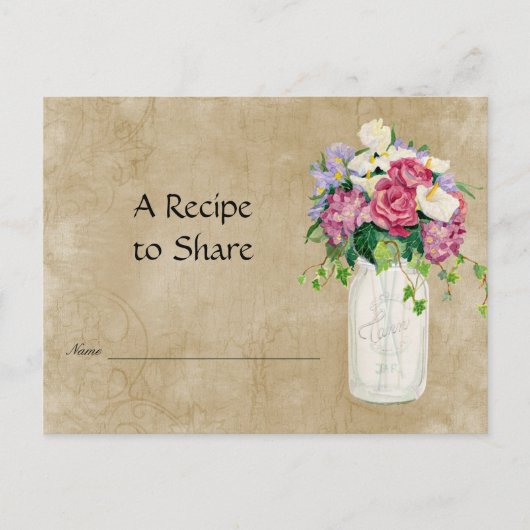 Carte Postale Rustic Country Mason Jar Bouquet Bridal Recette (Devant)
