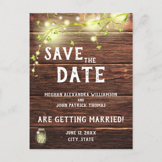Carte Postale Rustic Country Mason String Lights Enregistrer La (Devant)