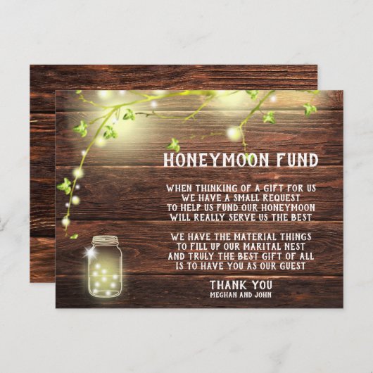 Carte Postale Rustic Country Mason String Lights Honeymoon Fund (Devant / Derrière)