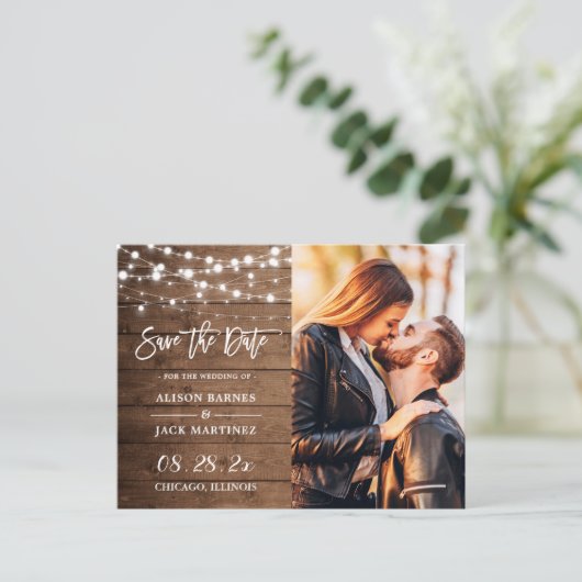 Carte Postale Rustic Country String Lights Photo Enregistrer la (Debout devant)