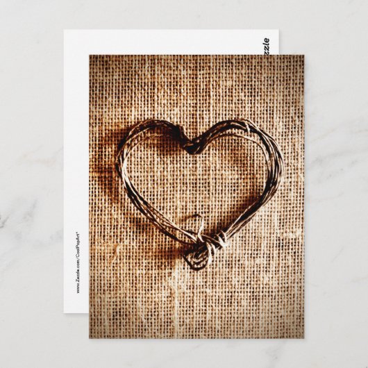 Carte Postale Rustic Country Twine Heart on Burlap Imprimer (Devant / Derrière)