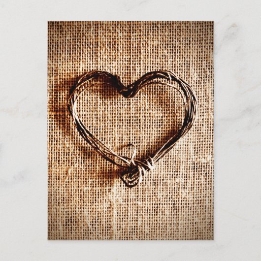 Carte Postale Rustic Country Twine Heart on Burlap Imprimer (Devant)