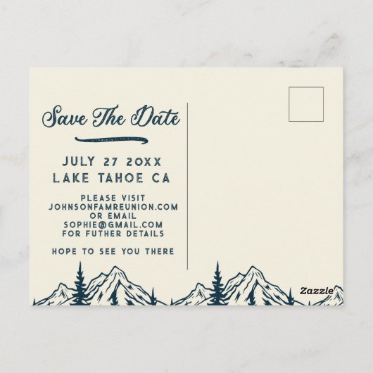 Carte Postale Rustic Family Reunion Enregistrer la date Retro Su (Dos)