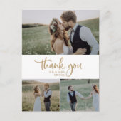 Carte Postale Rustic Gold 3 Photo Collage Mariage Merci (Devant)