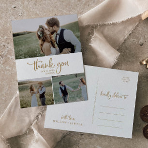 Carte Postale Rustic Gold 3 Photo Collage Mariage Merci