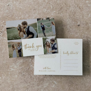 Carte Postale Rustic Gold 4 Photo Collage Mariage Merci
