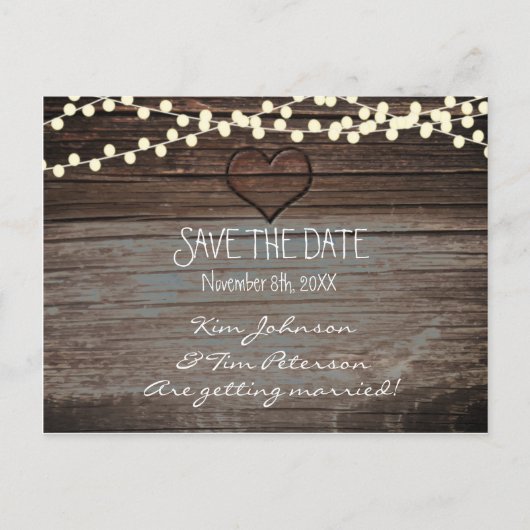 Carte Postale Rustic Heart Wood Mariage Enregistre (Devant)