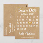 Carte Postale Rustic Kraft Gold Heart Calendrier Enregistrer la (Devant / Derrière)