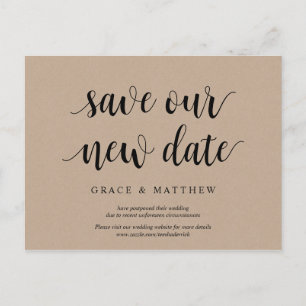 Carte Postale Rustic Kraft, Sauvez notre nouvelle date, mariage 