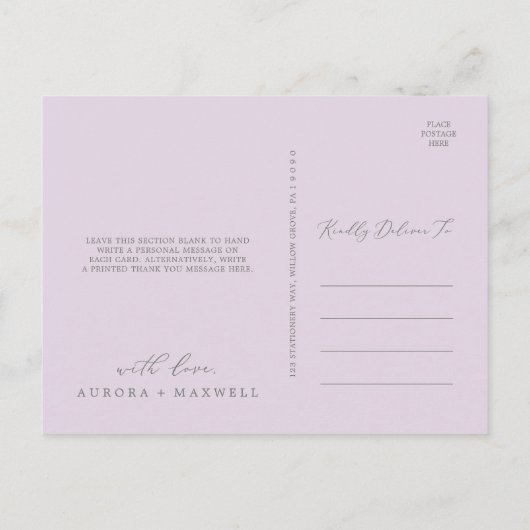 Carte Postale Rustic Lilac Multi Photo Mariage Amour et Merci (Dos)