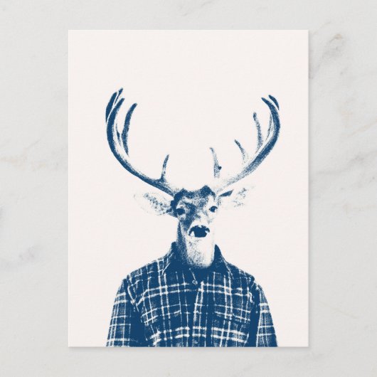 Carte Postale Rustic Man Buck avec Antlers en bleu et crème (Devant)