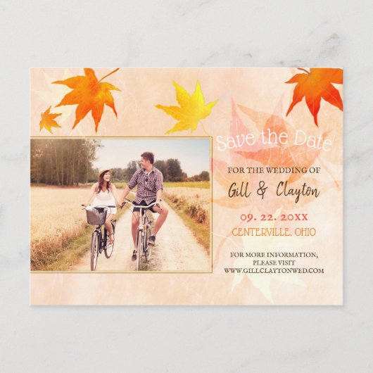 Carte Postale Rustic Maple Mariage Photo Enregistrer la date (Devant)