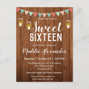 Carte Postale Rustic Mason Jar Lights Sweet 16 Anniversaire Fête