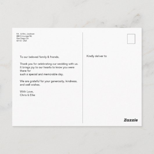 Carte Postale Rustic Moody photo Mariage verticale Merci (Dos)