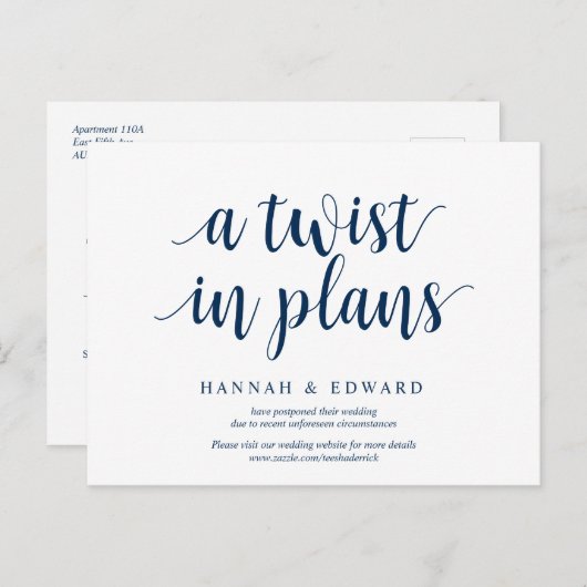 Carte Postale Rustic Navy Blue, un rebondissement dans les plans (Devant / Derrière)