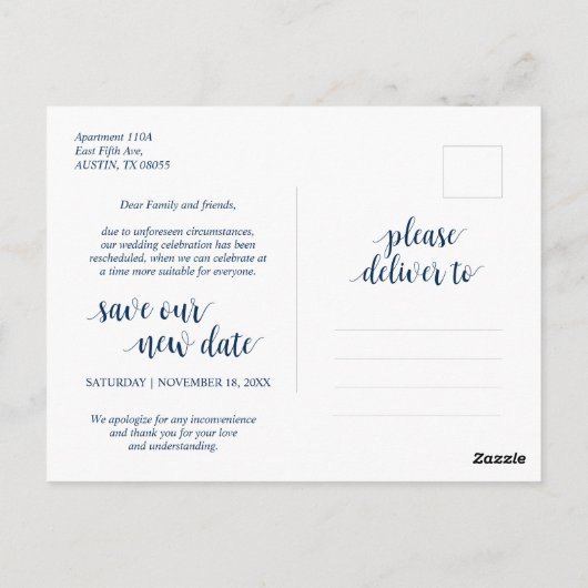 Carte Postale Rustic Navy Blue, un rebondissement dans les plans (Dos)