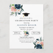 Carte Postale Rustic Navy Blush Floral Botanical Graduation (Devant)