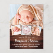 Carte Postale Rustic New Baby Custom 4 Photo Faire-part de naiss (Devant)