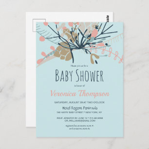 Carte Postale Rustic Pastel Blue Baby shower botanique Invitatio