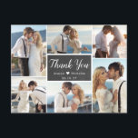 Carte Postale Rustic Photo Collage Chalkboard Mariage Merci<br><div class="desc">Carte PostCard Mariage Multi Photo Collage de tableau noir rustique avec script Lettré Merci. Un mariage élégant vous remercie modèle avec six (6) photos sur le devant et une (1) photo sur le dos. Avec le texte "merci" dans une tourbillonnant police de script de calligraphie en blanc sur le tableau...</div>
