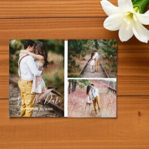 Carte Postale Rustic Photo Collage Enregistrer La Date