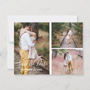 Carte Postale Rustic Photo Collage Enregistrer La Date