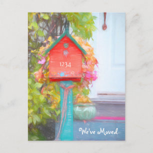 Carte Postale Rustic Red Green Birdhouse Nouvelle adresse Moving