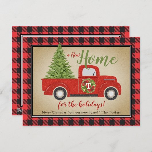 Carte Postale Rustic Red Noël Camion Buffalo Plaid Déménagement (Devant / Derrière)