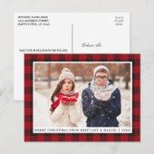Carte Postale Rustic Red Plaid Couple Photo Joyeux Noël (Devant / Derrière)