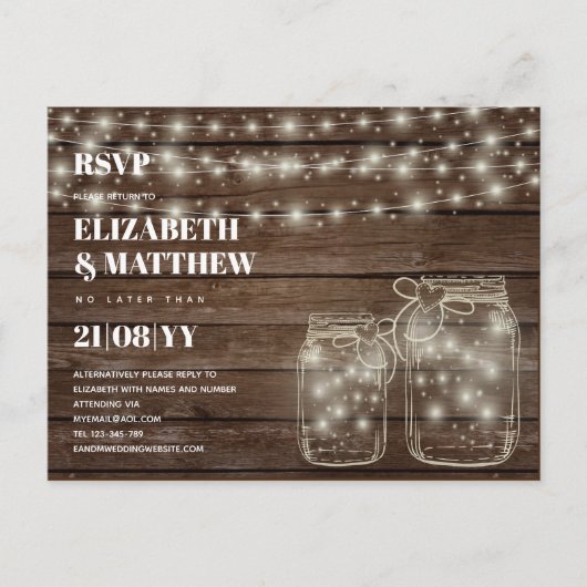 Carte Postale RUSTIC RSVP Mason Jars Chaînes Éclairages Budget (Devant)