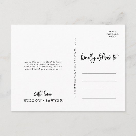 Carte Postale Rustic Script 3 Photo Collage Wedding Thank You (Dos)