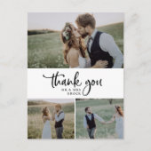 Carte Postale Rustic Script 3 Photo Collage Wedding Thank You (Devant)