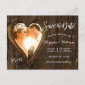 Carte Postale Rustic Tree Heart Photo Enregistrer la date Mariag (Devant)