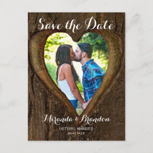 Carte Postale Rustic Tree Heart Photo Enregistrer la date Mariag