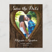Carte Postale Rustic Tree Heart Photo Enregistrer la date Mariag (Devant)