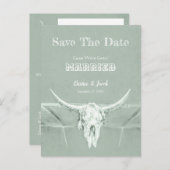 Carte Postale Rustic Western Skull Sage Vert Enregistrer La Date (Devant / Derrière)