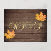 Carte Postale Rustic Wood Barn Gold Orange Leaf Wedding RSVP (Devant)