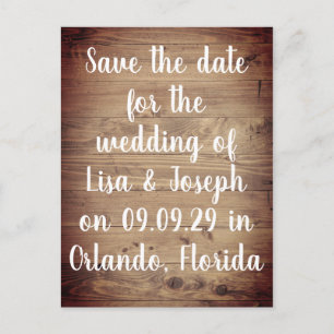 Carte Postale Rustic Wood Country Script Enregistrer la date