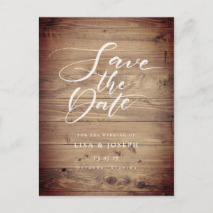 Carte Postale Rustic Wood Country Script Enregistrer la date