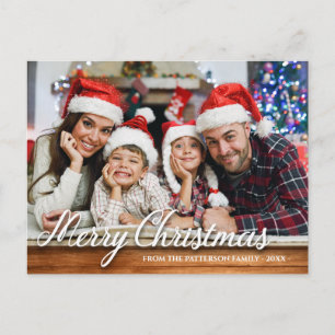 Carte Postale Rustic Wood Family Photo Joyeux Noël Moderne