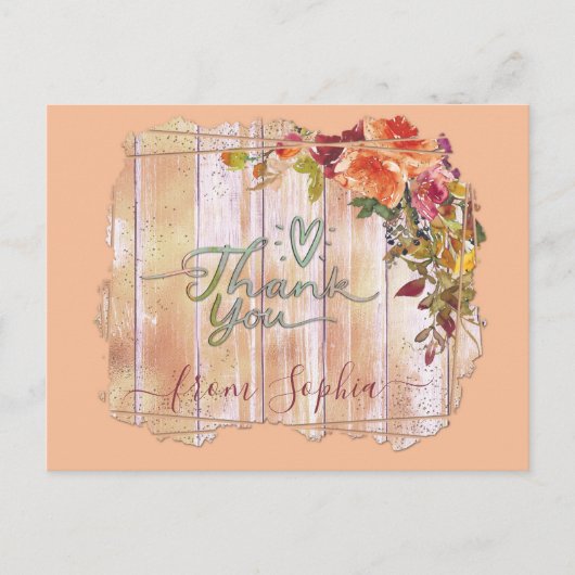 Carte Postale Rustic Wood Floral Ajouter Nom Merci (Devant)