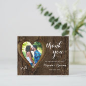 Carte Postale Rustic Wood Heart Photo Mariage Merci (Debout devant)