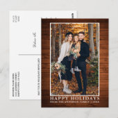 Carte Postale Rustic Wood Joyeuses vacances Photo (Devant / Derrière)