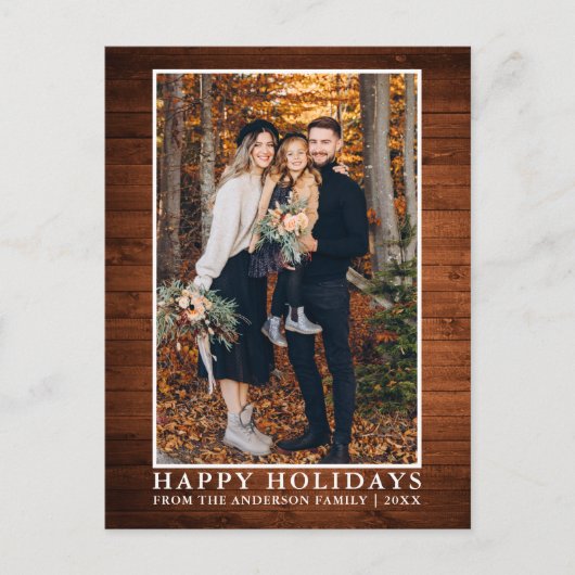 Carte Postale Rustic Wood Joyeuses vacances Photo (Devant)